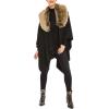 Women’s Shawl Wrap Poncho Ruana Cape Cardigan Sweater Open Front for Travel Flight Cruises(Solid Color With Fur – Black)