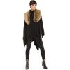 Women’s Shawl Wrap Poncho Ruana Cape Cardigan Sweater Open Front for Travel Flight Cruises(Solid Color With Fur – Black)