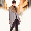 Women’s Shawl Wrap Poncho Ruana Cape Cardigan Sweater Open Front for Travel Flight Cruises(Solid Color With Fur – Gray)