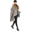 Women’s Shawl Wrap Poncho Ruana Cape Cardigan Sweater Open Front for Travel Flight Cruises(Solid Color With Fur – Gray)