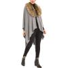 Women’s Shawl Wrap Poncho Ruana Cape Cardigan Sweater Open Front for Travel Flight Cruises(Solid Color With Fur – Gray)