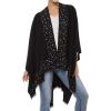 Women’s Shawl Wrap Poncho Ruana Cape Cardigan Sweater Open Front for Travel Flight Cruises(Solid Color With Pearl – Black)