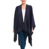 Women’s Shawl Wrap Poncho Ruana Cape Cardigan Sweater Open Front for Travel Flight Cruises(Solid Color With Pearl – Navy Blue)