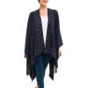 Women’s Shawl Wrap Poncho Ruana Cape Cardigan Sweater Open Front for Travel Flight Cruises(Solid Color With Pearl – Navy Blue)