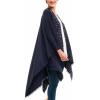 Women’s Shawl Wrap Poncho Ruana Cape Cardigan Sweater Open Front for Travel Flight Cruises(Solid Color With Pearl – Navy Blue)