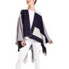 Women’s Shawl Wrap Poncho Ruana Cape Cardigan Sweater Open Front for Travel Flight Cruises(Spanish Design – 1 Geometric Navy Gray)