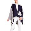 Women’s Shawl Wrap Poncho Ruana Cape Cardigan Sweater Open Front for Travel Flight Cruises(Spanish Design – 1 Geometric Navy Gray)