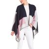 Women’s Shawl Wrap Poncho Ruana Cape Cardigan Sweater Open Front for Travel Flight Cruises(Spanish Design – 1 Geometric Pink Navy)