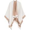 Women’s Shawl Wrap Poncho Ruana Cape Cardigan Sweater Open Front for Fall Winter(Border Color Designs – Off White and Beige)