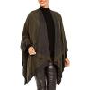 Women’s Shawl Wrap Poncho Ruana Cape Cardigan Sweater Open Front for Fall Winter(Border Design – Army Green and Gray)