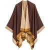 Women’s Shawl Wrap Poncho Ruana Cape Cardigan Sweater Open Front for Fall Winter(Border Design – Beige and Brown)