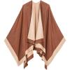 Women’s Shawl Wrap Poncho Ruana Cape Cardigan Sweater Open Front for Fall Winter(Border Design – Beige and Chocolate)