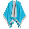 Women’s Shawl Wrap Poncho Ruana Cape Cardigan Sweater Open Front for Fall Winter(Border Design – Blue and Gray)