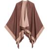 Women’s Shawl Wrap Poncho Ruana Cape Cardigan Sweater Open Front for Fall Winter(Border Design – Brown and Beige)