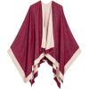 Women’s Shawl Wrap Poncho Ruana Cape Cardigan Sweater Open Front for Fall Winter(Border Design – Burgundy and Beige)