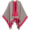 Women’s Shawl Wrap Poncho Ruana Cape Cardigan Sweater Open Front for Fall Winter(Border Design – Burgundy and Light Gray)