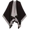 Women’s Shawl Wrap Poncho Ruana Cape Cardigan Sweater Open Front for Fall Winter(Border Design – Dark Gray and Brown)