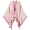 Women’s Shawl Wrap Poncho Ruana Cape Cardigan Sweater Open Front for Fall Winter(Border Design – Double Pink)