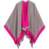 Women’s Shawl Wrap Poncho Ruana Cape Cardigan Sweater Open Front for Fall Winter(Border Design – Fuschia and Gray)