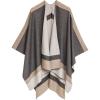 Women’s Shawl Wrap Poncho Ruana Cape Cardigan Sweater Open Front for Fall Winter(Border Design – Gray and Beige)