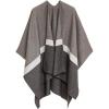 Women’s Shawl Wrap Poncho Ruana Cape Cardigan Sweater Open Front for Fall Winter(Border Design – Gray and Black)