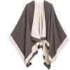 Women’s Shawl Wrap Poncho Ruana Cape Cardigan Sweater Open Front for Fall Winter(Border Design – Gray and Light Beige Ii)