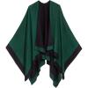 Women’s Shawl Wrap Poncho Ruana Cape Cardigan Sweater Open Front for Fall Winter(Border Design – Green and Navy)