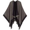Women’s Shawl Wrap Poncho Ruana Cape Cardigan Sweater Open Front for Fall Winter(Border Design – Navy and Dark Gray)