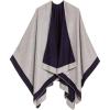 Women’s Shawl Wrap Poncho Ruana Cape Cardigan Sweater Open Front for Fall Winter(Border Design – Navy and Light Gray)