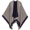 Women’s Shawl Wrap Poncho Ruana Cape Cardigan Sweater Open Front for Fall Winter(Border Design – Navy and Medium Gray)