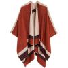 Women’s Shawl Wrap Poncho Ruana Cape Cardigan Sweater Open Front for Fall Winter(Border Design – Orange and Beige)