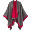 Women’s Shawl Wrap Poncho Ruana Cape Cardigan Sweater Open Front for Fall Winter(Border Design – Red and Gray)