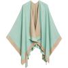 Women’s Shawl Wrap Poncho Ruana Cape Cardigan Sweater Open Front for Fall Winter(Border Design – Turquoise and Gray)