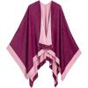 Women’s Shawl Wrap Poncho Ruana Cape Cardigan Sweater Open Front for Fall Winter(Border Design – Violet and Pink)