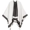 Women’s Shawl Wrap Poncho Ruana Cape Cardigan Sweater Open Front for Fall Winter(Border Design – White and Gray)