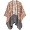 Women’s Shawl Wrap Poncho Ruana Cape Cardigan Sweater Open Front for Fall Winter(Checker Design – Beige With Border)