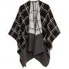 Women’s Shawl Wrap Poncho Ruana Cape Cardigan Sweater Open Front for Fall Winter(Checker Design – Black With Border)
