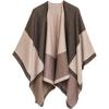 Women’s Shawl Wrap Poncho Ruana Cape Cardigan Sweater Open Front for Fall Winter(Geometric Design – Green and Beige)