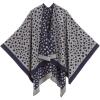 Women’s Shawl Wrap Poncho Ruana Cape Cardigan Sweater Open Front for Fall Winter(Leopard Design – Navy Gray)