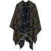 Women’s Shawl Wrap Poncho Ruana Cape Cardigan Sweater Open Front for Fall Winter(Plaid Design – Navy Green)