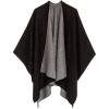 Women’s Shawl Wrap Poncho Ruana Cape Cardigan Sweater Open Front for Fall Winter(Solid Design – Black and Gray)