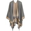 Women’s Shawl Wrap Poncho Ruana Cape Cardigan Sweater Open Front for Travel Flight Cruises(Border Design – Beige Light Gray)
