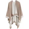 Women’s Shawl Wrap Poncho Ruana Cape Cardigan Sweater Open Front for Travel Flight Cruises(Border Design – Beige White)