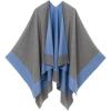 Women’s Shawl Wrap Poncho Ruana Cape Cardigan Sweater Open Front for Travel Flight Cruises(Border Design – Gray Blue)