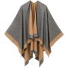 Women’s Shawl Wrap Poncho Ruana Cape Cardigan Sweater Open Front for Travel Flight Cruises(Border Design – Gray Khaki)