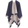 Women’s Shawl Wrap Poncho Ruana Cape Cardigan Sweater Open Front for Travel Flight Cruises(Border Design – Gray Navy)