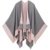 Women’s Shawl Wrap Poncho Ruana Cape Cardigan Sweater Open Front for Travel Flight Cruises(Border Design – Gray Pink)