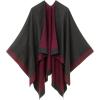 Women’s Shawl Wrap Poncho Ruana Cape Cardigan Sweater Open Front for Travel Flight Cruises(Border Design – Purple Gray)