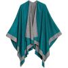 Women’s Shawl Wrap Poncho Ruana Cape Cardigan Sweater Open Front for Travel Flight Cruises(Border Design – Turquoise Gray)