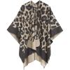 Women’s Shawl Wrap Poncho Ruana Cape Cardigan Sweater Open Front for Travel Flight Cruises(Leopard Design – Beige Gray)